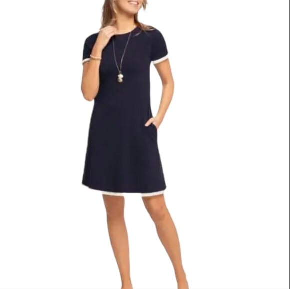 Spartina 449 Dresses & Skirts - Spartina 449 Blue Island Fringe Short Sleeve Shift Dress Pockets Day Dress Brunc
